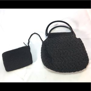 True vintage Black crotchet bag w/handles & wallet